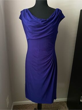 Lauren Ralph Lauren size 12 Indigo purple blue cap sleeve cowl neck midi dress